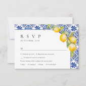 Blue Tiles Wedding Lemons RSVP Karte (Vorderseite)
