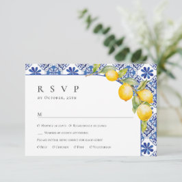 Blue Tiles Wedding Lemons RSVP Karte