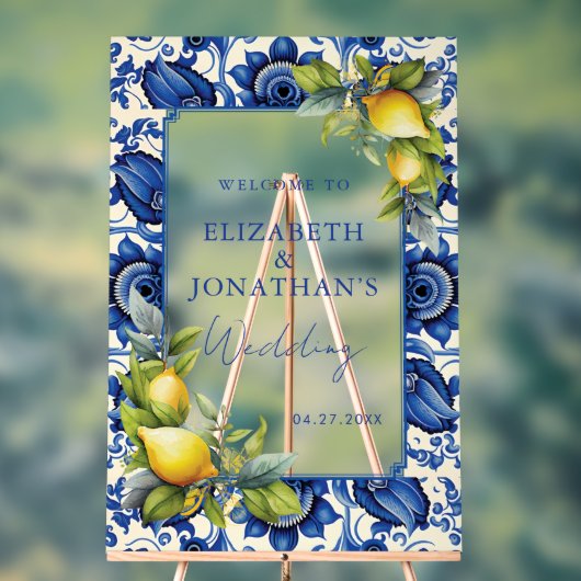 Blue Tiles Yellow Lemons Begrüßung Acrylschild (Neutral)