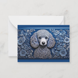 Blue Tin Folk Art Poodle Note Card Mitteilungskarte