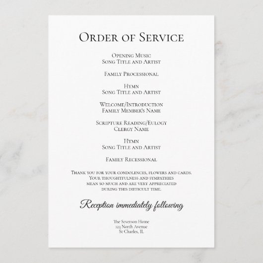 Blue Tintion Carnation Funerary Memorial Service Programm (Rückseite)