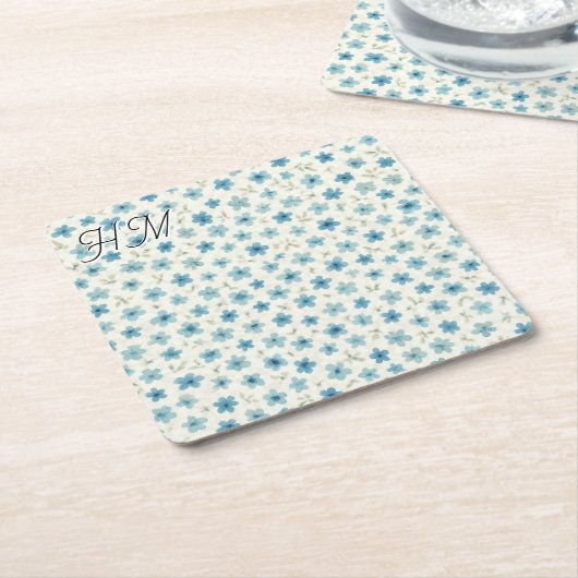 Blue Tiny Flower Simple Customize Your Initial Rechteckiger Pappuntersetzer (angewinkelt)