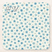 Blue Tiny Flower Simple Customize Your Initial Rechteckiger Pappuntersetzer (Vorderseite)