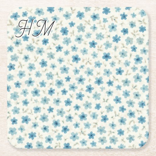 Blue Tiny Flower Simple Customize Your Initial Rechteckiger Pappuntersetzer (Vorderseite)