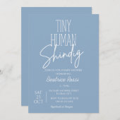 Blue Tiny Human Shindig Neutral Modern Baby Dusche Einladung (Vorne/Hinten)