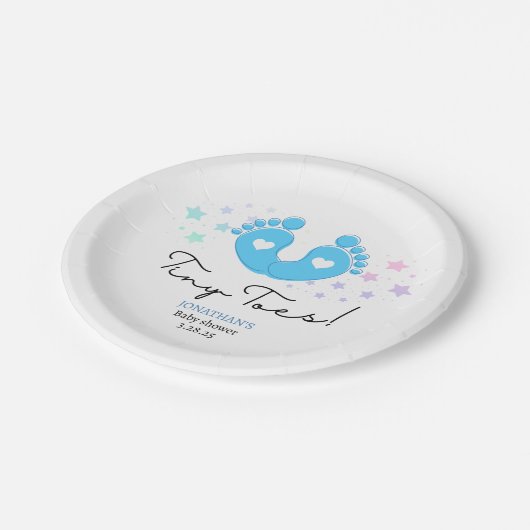 Blue Tiny Toe Pappteller (Schrägansicht)