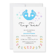 Blue Tiny Toes Baby Dusche Einladung