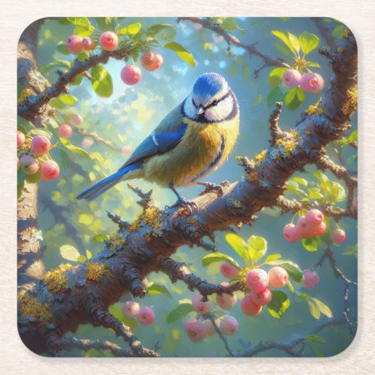 Blue Tit 1 Rechteckiger Pappuntersetzer (Vorderseite)