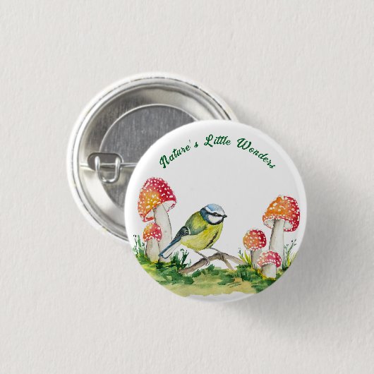 Blue Tit and Fly Agaric in a Forest Clearing Button (Vorne & Hinten)