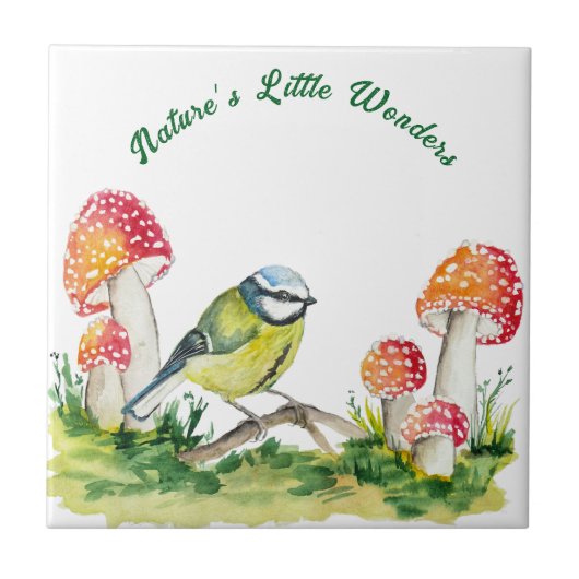 Blue Tit and Fly Agaric in a Forest Clearing Fliese (Vorderseite)