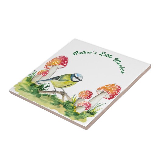 Blue Tit and Fly Agaric in a Forest Clearing Fliese (Seite)