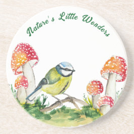 Blue Tit and Fly Agaric in a Forest Clearing Getränkeuntersetzer