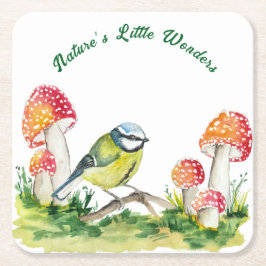 Blue Tit and Fly Agaric in a Forest Clearing Rechteckiger Pappuntersetzer