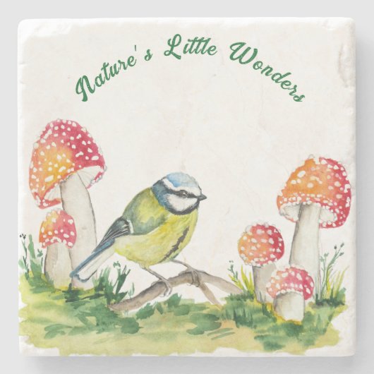 Blue Tit and Fly Agaric in a Forest Clearing Steinuntersetzer (Vorderseite)