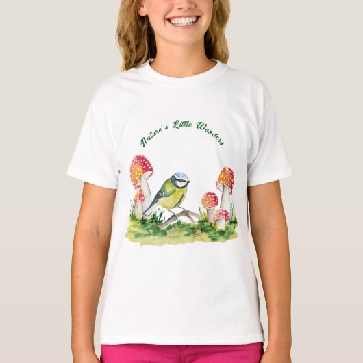 Blue Tit and Fly Agaric in a Forest Clearing T-Shirt (Vorderseite)