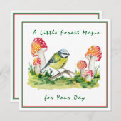 Blue Tit and Fly Agaric Watercolor Einladung (Vorne/Hinten)