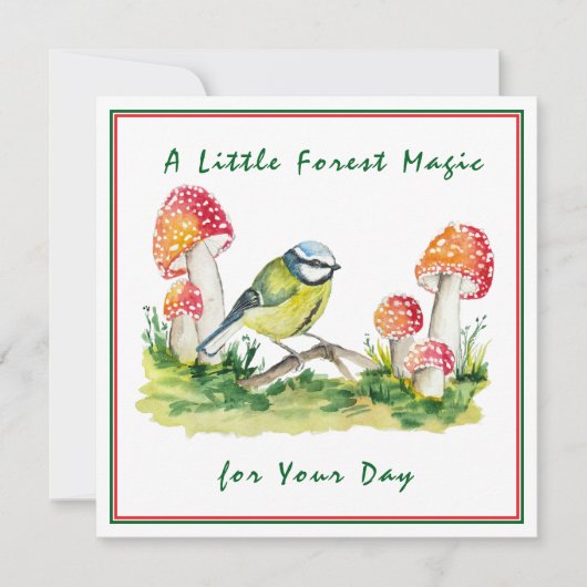 Blue Tit and Fly Agaric Watercolor Einladung (Vorderseite)