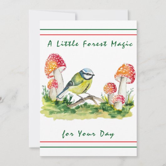 Blue Tit and Fly Agaric Watercolor Einladung (Vorderseite)