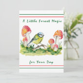 Blue Tit and Fly Agaric Watercolor Einladung (Stehend Vorderseite)