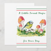 Blue Tit and Fly Agaric Watercolor Einladung (Vorne/Hinten)