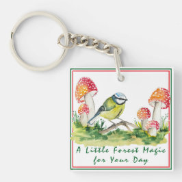 Blue Tit and Fly Agaric Watercolor Schlüsselanhänger