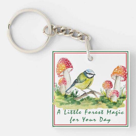 Blue Tit and Fly Agaric Watercolor Schlüsselanhänger (Vorderseite)
