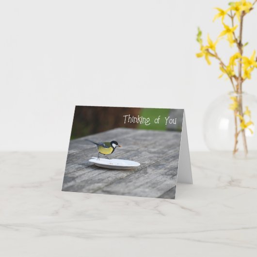 Blue Tit Bird Fütternd Denken Karte (Gelbe Blume)