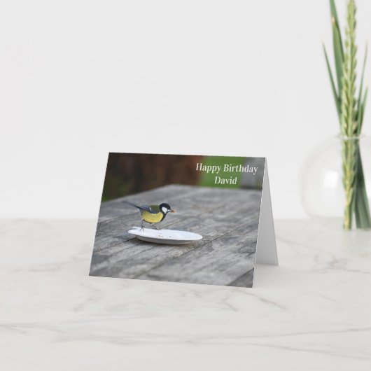Blue Tit Bird Fütternd Glück zum Geburtstag Karte (Vorderseite)