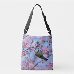 Blue Tit Bird in Pink Japanisch Kirschblüten T Tragetaschen Mit Langen Trägern