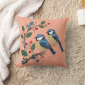 Blue Tit Birds on a Vine Kissen (Decke)