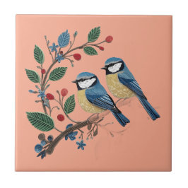 Blue tit birds on a vine Quilling design Fliese