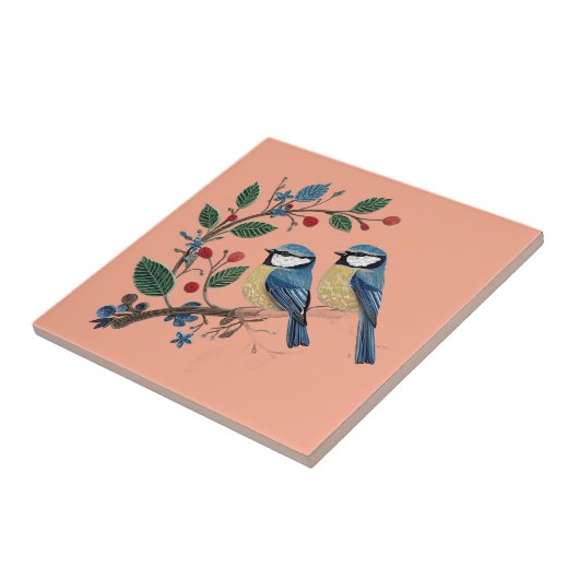 Blue tit birds on a vine Quilling design  Fliese (Seite)