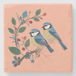 Blue tit birds on a vine Quilling design Steinuntersetzer