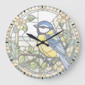 Blue Tit Imitate verklebte Glass Bluetit Bird Cloc Große Wanduhr (Vorderseite)