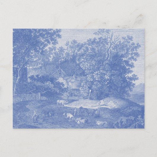Blue Toil de Jouy French Country Shabby Elegance Postkarte (Vorderseite)