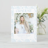 Blue Toile Abschluss Announcement Card Einladung (Stehend Vorderseite)