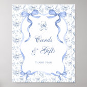 Blue Toile Bear Baby Duschkarten und Geschenke Poster (Vorne)
