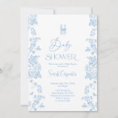 Blue Toile Bear Baby Shower Boy Einladung (Vorderseite)