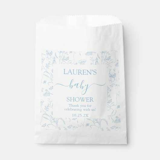 Blue Toile Bear Baby Shower Boy Geschenktütchen (Vorderseite)