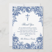 Blue Toile Blume Taufe Danke Karte (Vorderseite)