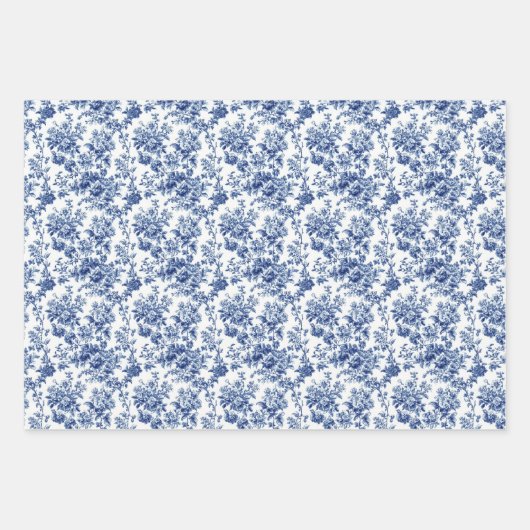 Blue Toile Bouquet 3 Geschenkpapier Set (Vorderseite 3)