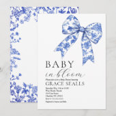 Blue Toile Bow Baby Dusche Einladung (Vorne/Hinten)