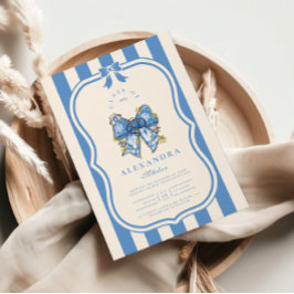 Blue Toile Bow Coquette Nursing School Gradu Einladung