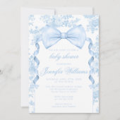 Blue Toile Bow Krawatte Ribbon Baby Boy Dusche Einladung (Vorderseite)