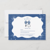 Blue Toile Bow Nurse School Grad RSVP Karte (Vorderseite)