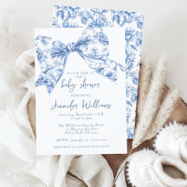 Blue Toile Bow Sweet Baby Boy Dusche Einladung
