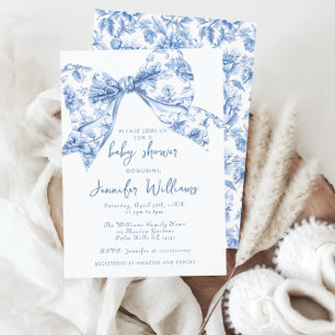 Blue Toile Bow Sweet Baby Boy Dusche Einladung