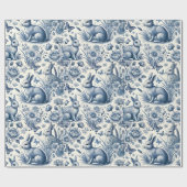 Blue Toile Bunny Rabbit Vintage Geschenkpapier (Flach)