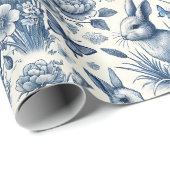 Blue Toile Bunny Rabbit Vintage Geschenkpapier (Rolleneckpunkt)