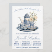 Blue Toile China, Viktorianisch Tee Party Babydusc Einladung (Vorne/Hinten)